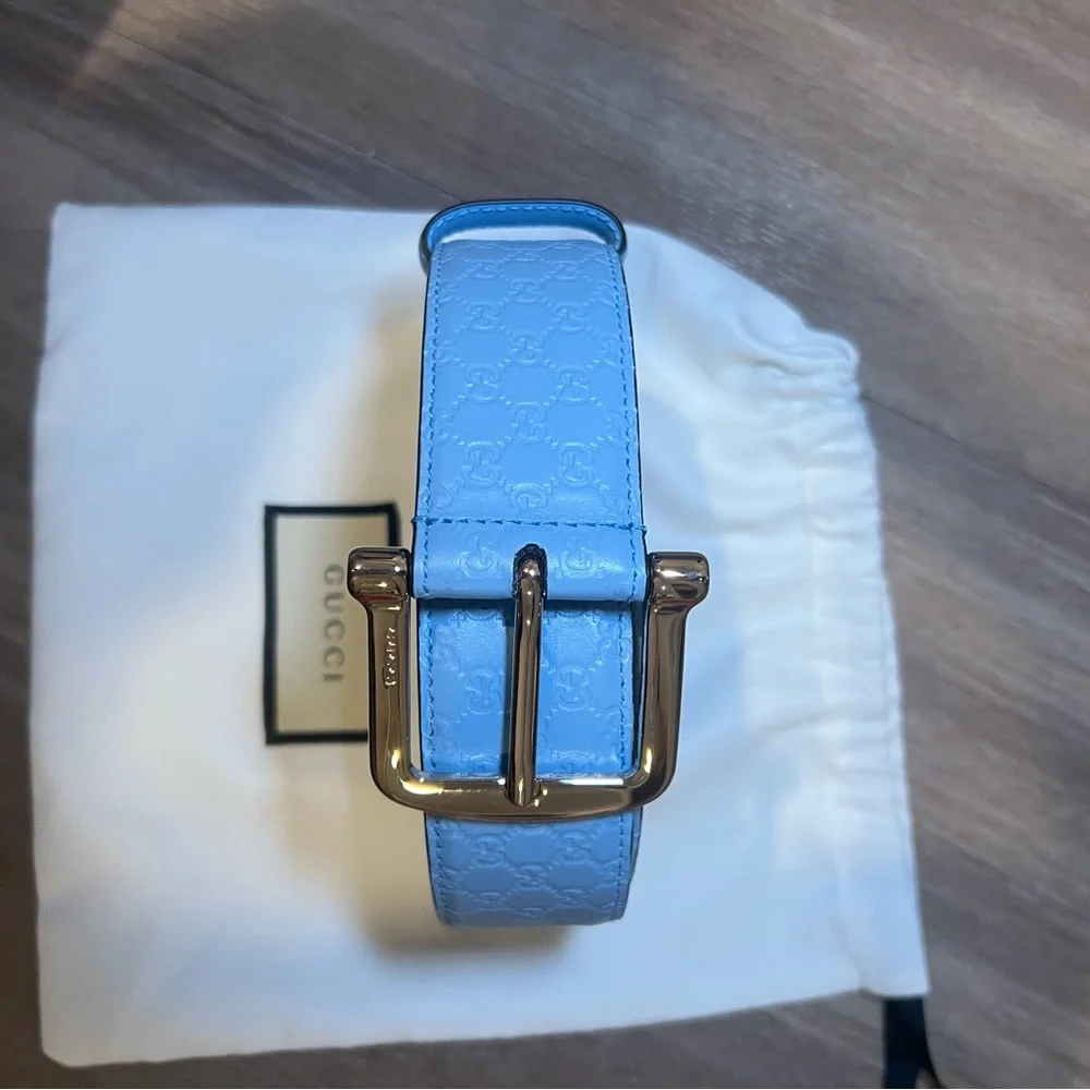 NWOT Gucci Sky Blue Embossed Belt - Picture 9 of 10
